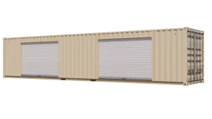 40ft New Storage Container w/ Two 10ft Roll-up Doors on Left Side