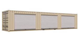40ft New Storage Container w/ Three 8ft Roll-up Doors on Right Side
