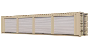 40ft New Storage Container w/ Four 8ft Roll-up Doors on Left Side